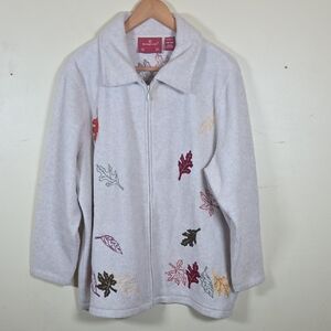 Holiday Lodge Northcrest Fleece Jacket 22W/24W Full Zip With Leaves 2XL